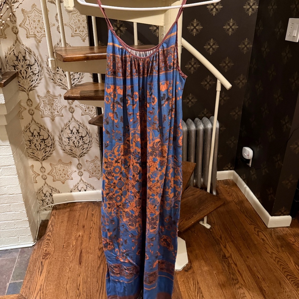 Free People Size Small Orange & Blue Maxi Dress